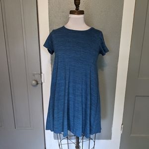LuLaRoe Carly heathered blue high-low swing dress, short sleeved, size XXS / 0